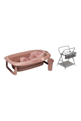 Ensemble de bain 3 pièces et support de baignoire pliable - Rose