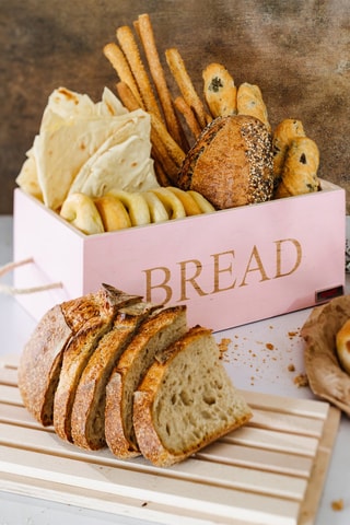 Beukenhouten Broodtrommel en Snijplank StoneRose 35 x 20 x 14 cm