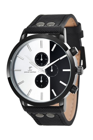 Relógio de quartzo em couro Preto e branco