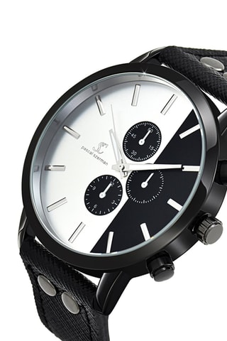 Relógio de quartzo em couro Preto e branco