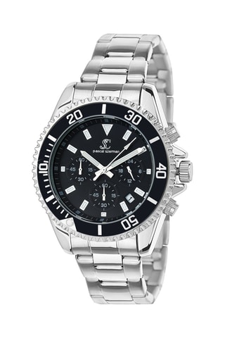 Relógio de quartzo em metal - Taquímetro e cronógrafo - Prateado e preto