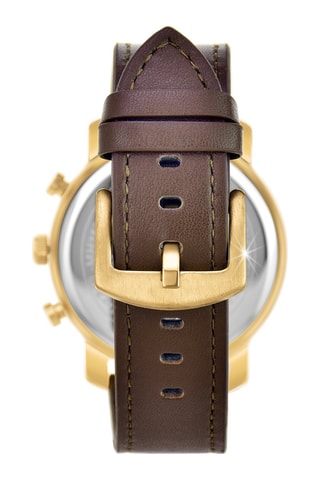 Relógio de quartzo em couro - Cronógrafo - Castanho e dourado