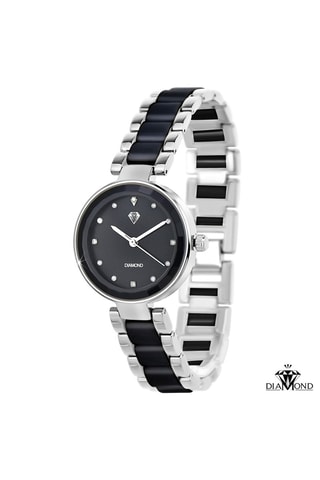 Relógio quartzo em metal e diamante