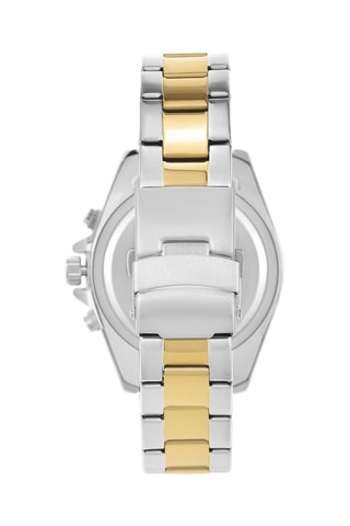 Relógio de quartzo em metal - Taquímetro e cronógrafo - Prateado e dourado