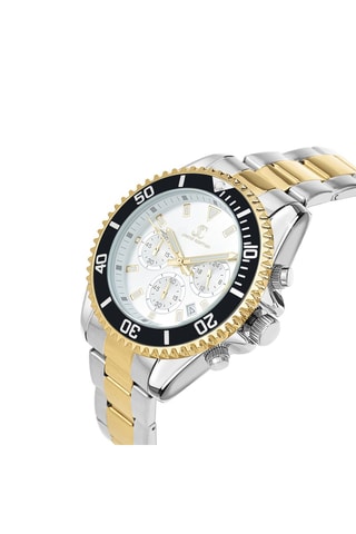 Relógio de quartzo em metal - Taquímetro e cronógrafo - Prateado e dourado