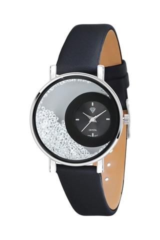 Relógio de quartzo em couro - Preto e prateado