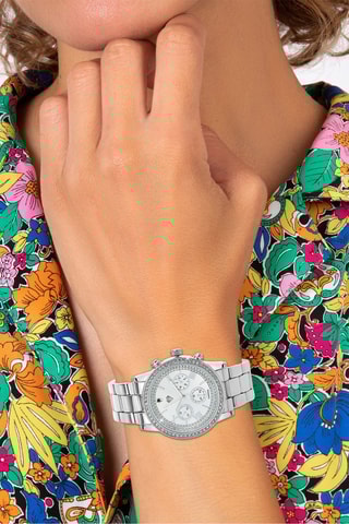 Relógio quartzo em metal e diamante