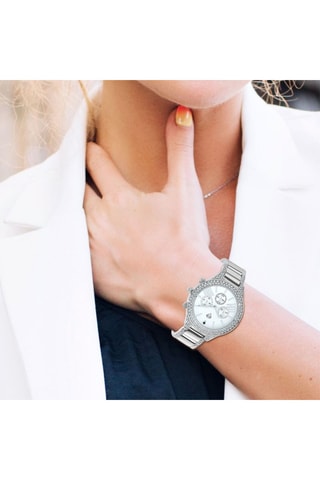 Relógio de quartzo com diamante preto, cristais cintilantes em metal - Cronógrafo - Prateado