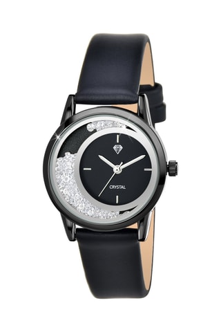 Relógio de quartzo em couro - Preto e prateado