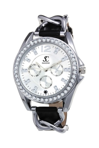 Relógio de quartzo em sintético e diamante - Preto e prateado