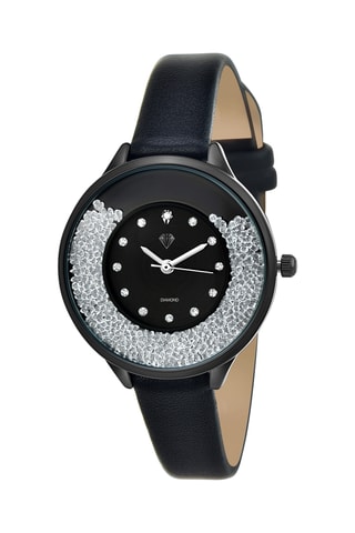 Relógio de quartzo em sintético e diamante - Preto