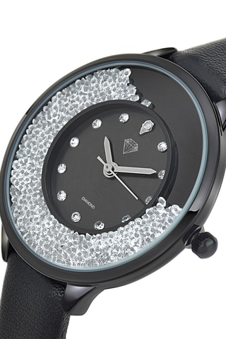 Relógio de quartzo em sintético e diamante - Preto