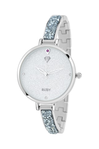 Relógio de quartzo em aço e rubis - Prateado