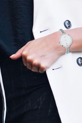 Relógio de quartzo em aço e rubis - Prateado