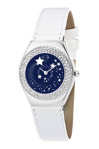 Relógio de quartzo em couro com cristais Swarovski - Cor à escolha