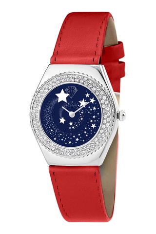 Relógio de quartzo em couro com cristais Swarovski - Cor à escolha