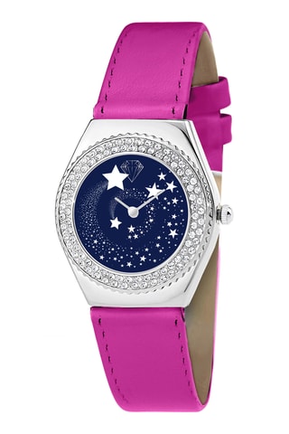 Relógio de quartzo em couro com cristais Swarovski - Cor à escolha