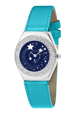 Relógio de quartzo em couro com cristais Swarovski - Cor à escolha