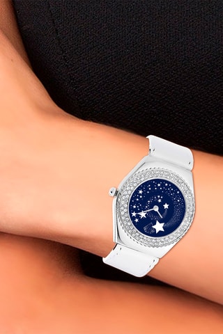 Relógio de quartzo em couro com cristais Swarovski - Cor à escolha