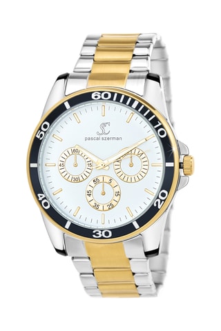 Relógio de quartzo em aço - Cronógrafo - Dourado e prateado