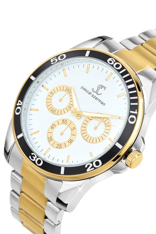 Relógio de quartzo em aço - Cronógrafo - Dourado e prateado