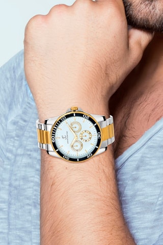 Relógio de quartzo em aço - Cronógrafo - Dourado e prateado