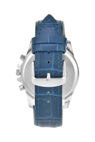 Relógio de quartzo em couro - Cronógrafo e taquímetro - Azul-marinho e prateado