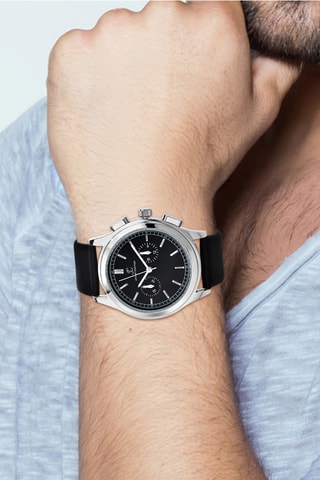 Relógio de quartzo em couro - Preto e prateado