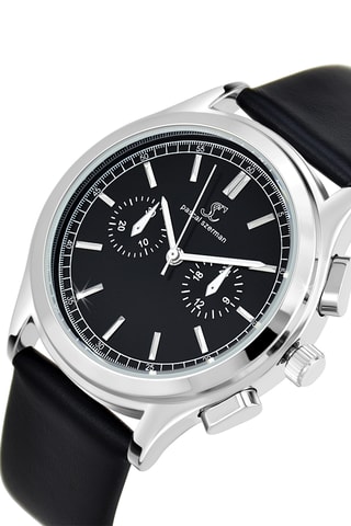 Relógio de quartzo em couro - Preto e prateado