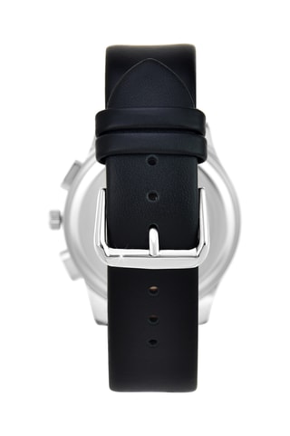 Relógio de quartzo em couro - Preto e prateado