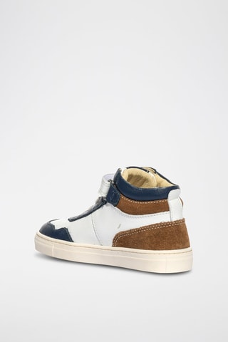 Baskets montantes en cuir Baby Miami - Blanc et bleu marine