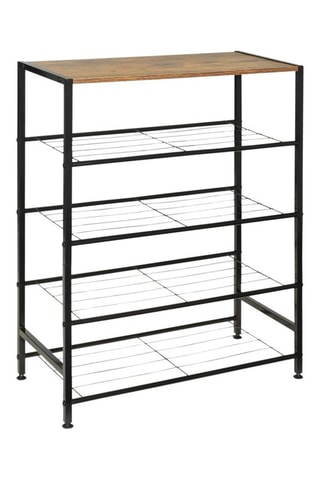 Sapateira Elize - Preto e imitação de madeira