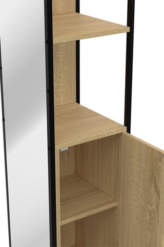 Coluna de casa de banho 1 porta com espelho - Imitação madeira e preto