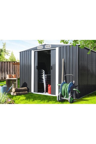 Abrigo de jardim com base - Cinzento e branco - 8,4 m³