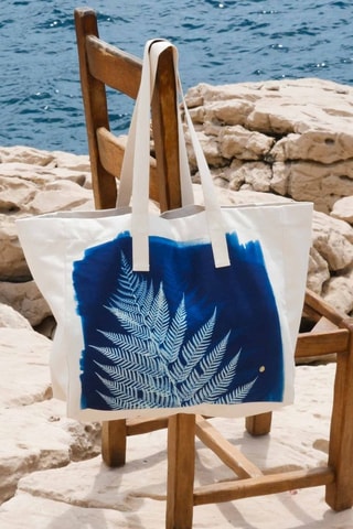 Cabas en coton biologique Cyanotype - Ecru