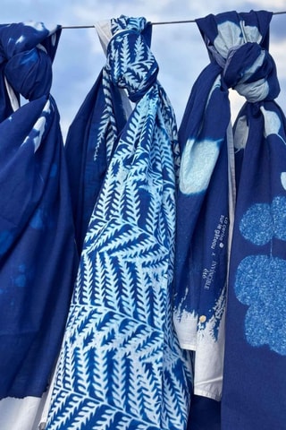 Paréo en coton biologique Cyanotype - Bleu