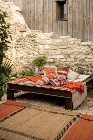 Chemin de lit en lin Zeff Eden - Rouge et beige - 90 x 240 cm