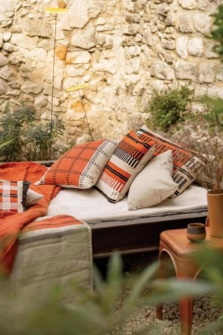 Chemin de lit en lin Zeff Eden - Rouge et beige - 90 x 240 cm