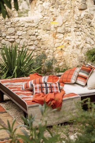 Chemin de lit en lin Zeff Eden - Rouge et beige - 90 x 240 cm