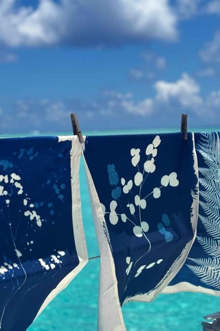 Torchon en coton biologique Cyanotype - Bleu