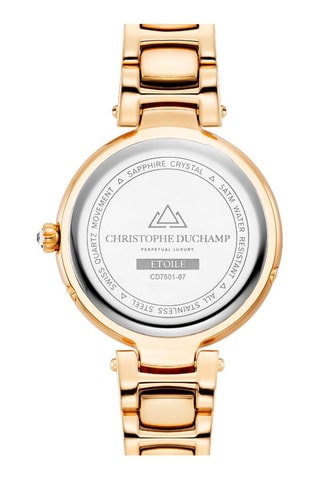 Stalen Quartz Horloge met Diamanten en Parelmoer Etoile - Maanstandweergave - Goudkleurig en Zwart