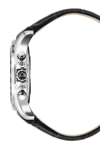 Leren Quartz Horloge Volcan - Chronograaf en Tachymeter - Zwart en Zilverkleurig