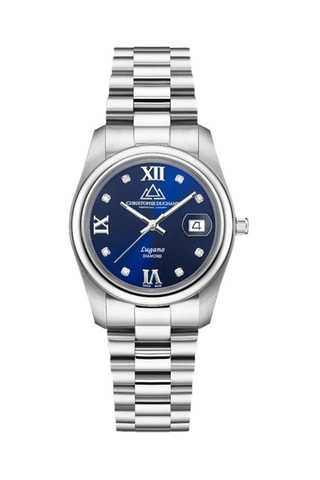 Stalen Quartz Horloge met Diamanten - Zilverkleurig en Blauw