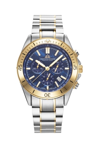Stalen Quartz Horloge en Armband - Chronograaf - Blauw en Goudkleurig