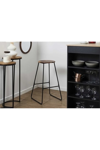 Taburete de madera de acacia - Marrón y negro