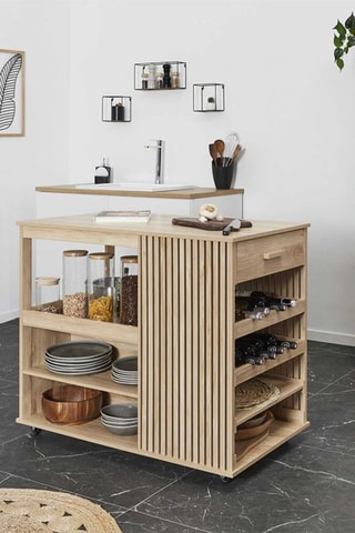 Isla de cocina con ruedas de 1 cajón - Imitación madera