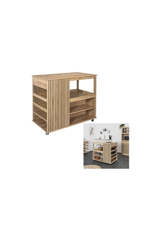 Isla de cocina con ruedas de 1 cajón - Imitación madera