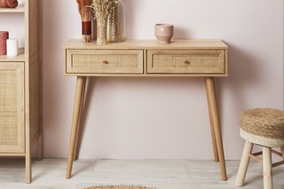 Consola de madera y ratán Bali - 100 x 29 x 81 cm