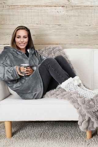 Sudadera con capucha con forro de sherpa y cremallera - Gris