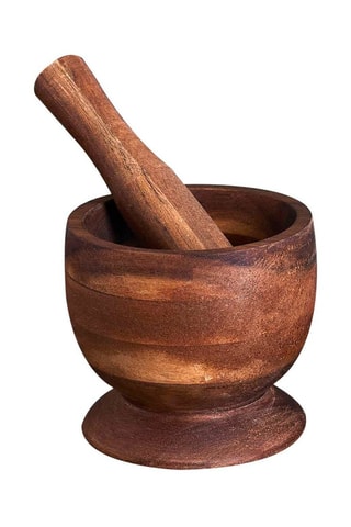 Mortero y maja de madera de acacia - D12 cm